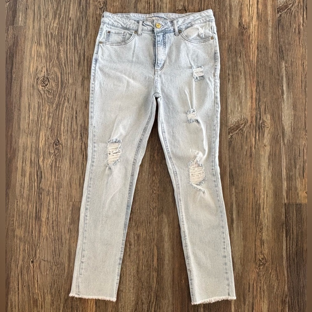 Seven7 Weekend Slim Fit Jean Womens 10 Distressed Raw Hem Lt Blue Wash High Rise